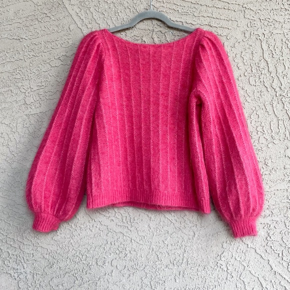 SEZANE Pink Wool Kid Mohair Fancy Knit Balloon Sleeve Sweater Aretha Jumper XS/S - Picture 14 of 17